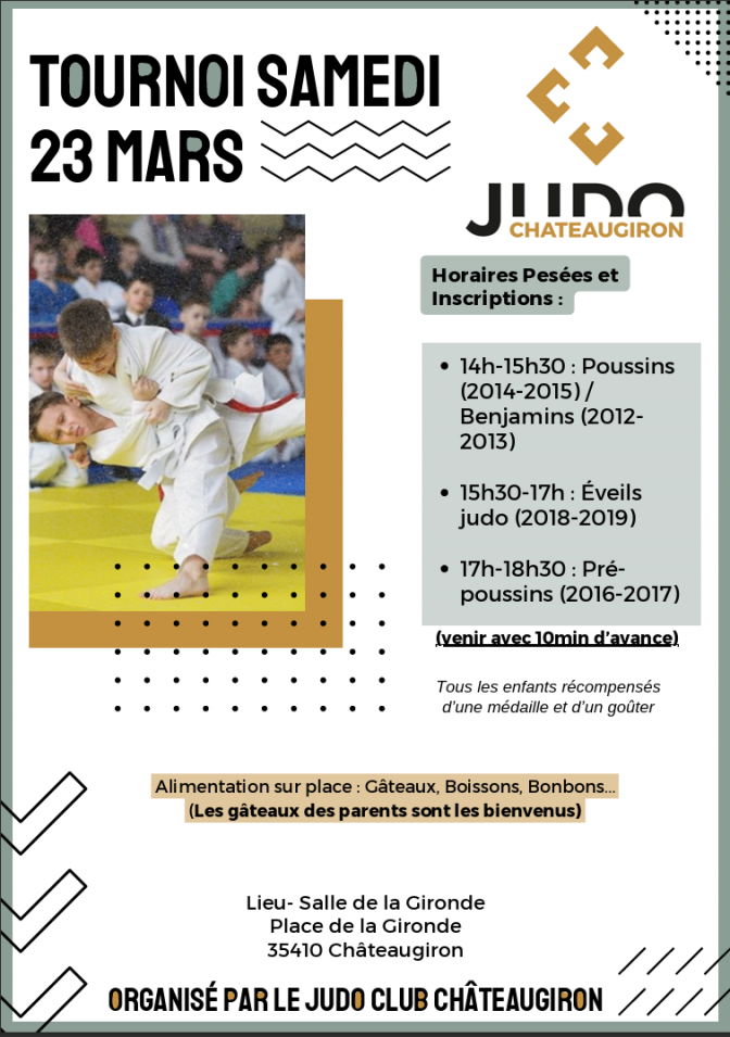 Image de l'actu 'Prochain tournoi organisé par le Judo Club CHÂTEAUGIRON le 23 mars 2024 salle Gironde à CHÂTEAUGIRON'